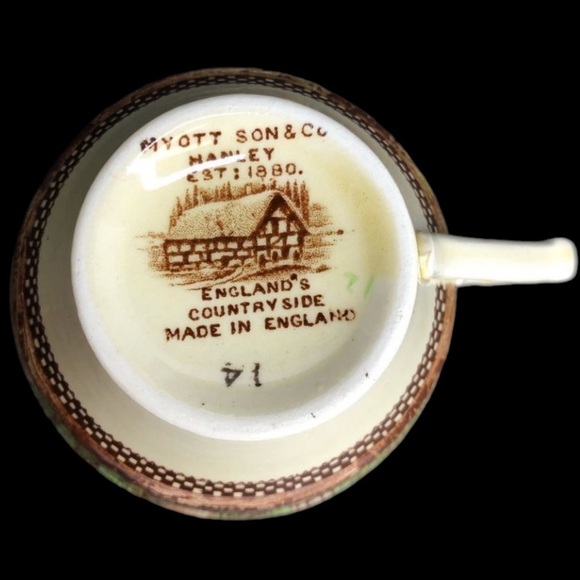 VTG Myott Son & Co. Hanley Englands Countryside Transferware Tea Cup + Saucer - Picture 8 of 8